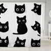 Black Cat Shower Curtain Pet Cats Bathroom Accessories Kitten Cute Halloween Gothic Kids Girls Boys White Black Waterproof Bath
