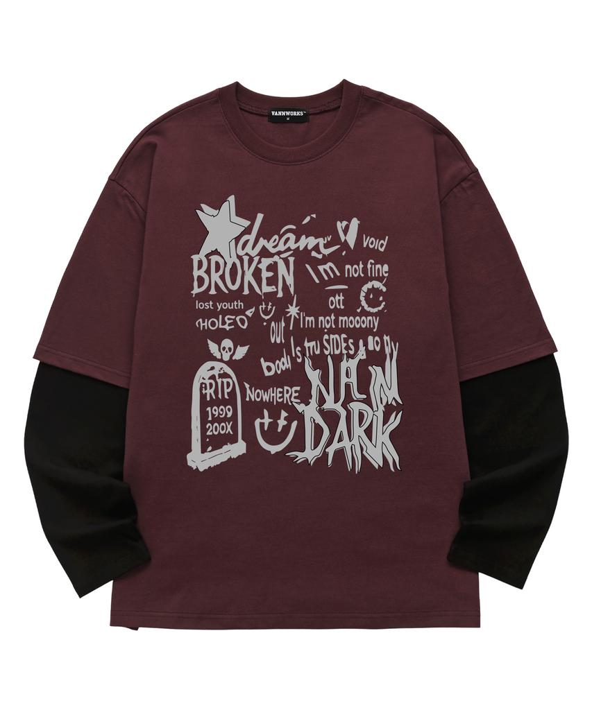 VANNWORKS Layered Broken Star Long Sleeve (Vvll0220) Burgundy/Black (C Type)