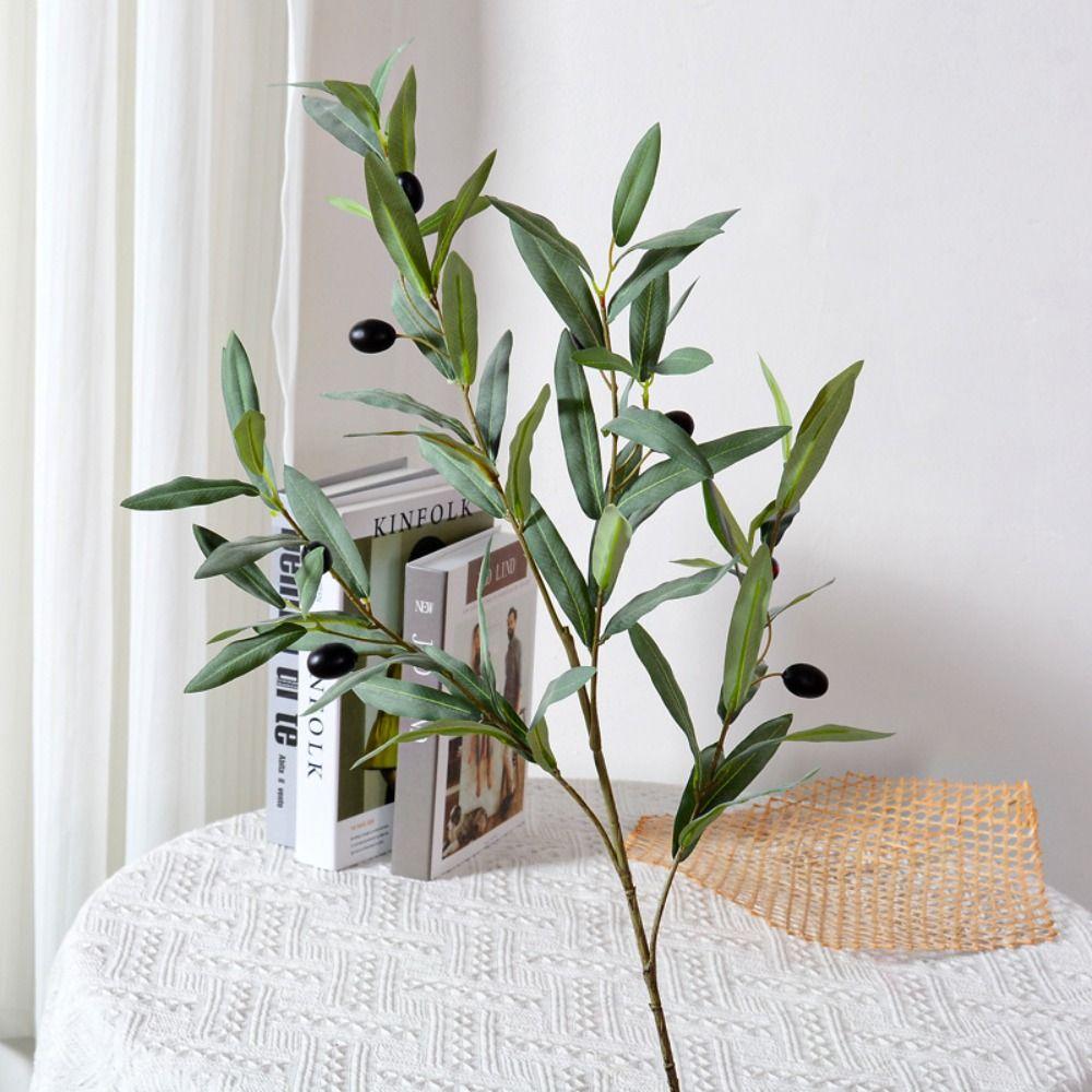 Flower Arrangement 4 Fork Artificial Olive Branch 95cm Plastic Fake Olive Tree Handmade Elegant Fake Plant Outdoor Garden Decor