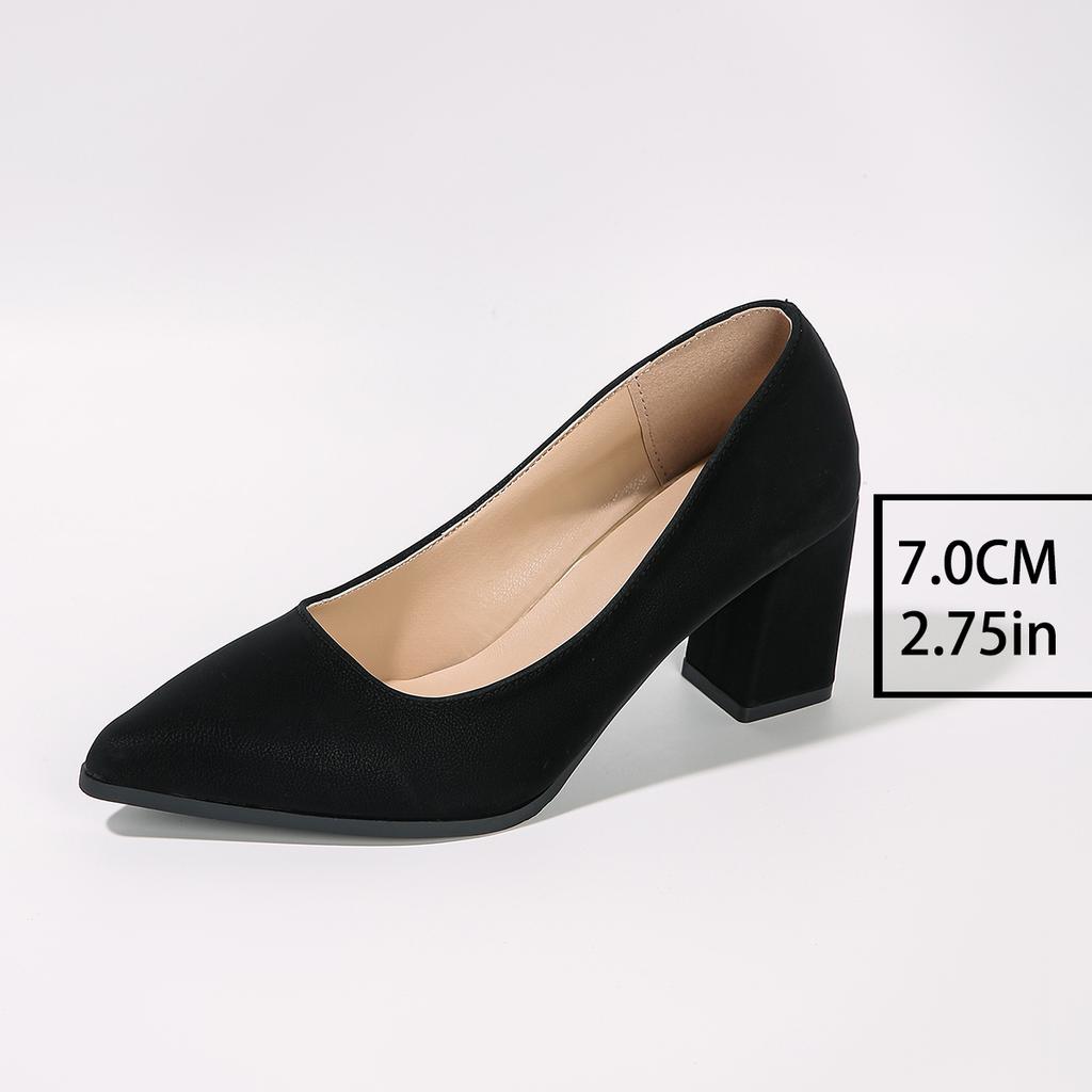 Fashion 7cm Root Heels Sexy Pointed Women Shoes Soft Touch Thick Solid Color Shallow Mouth Slip-on Women's High Heels