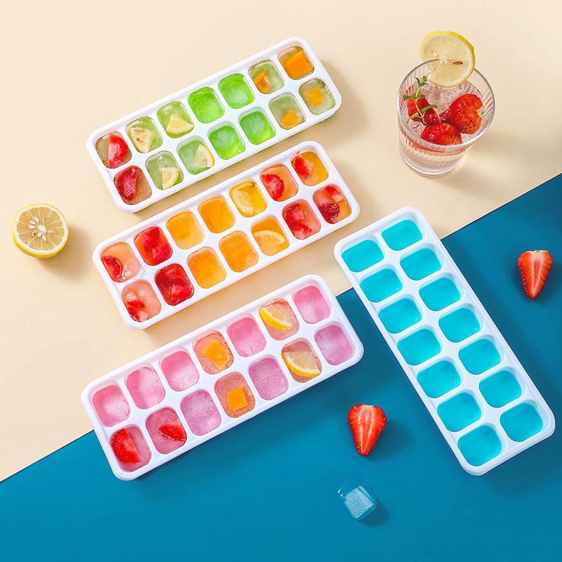 WIKHOSTAR 14 Grids Fruit Ice Maker Ice Cube Trays Reusable Silicone Ice Cube Mold Lids for Home Kitchen Tools Suitable Freezer