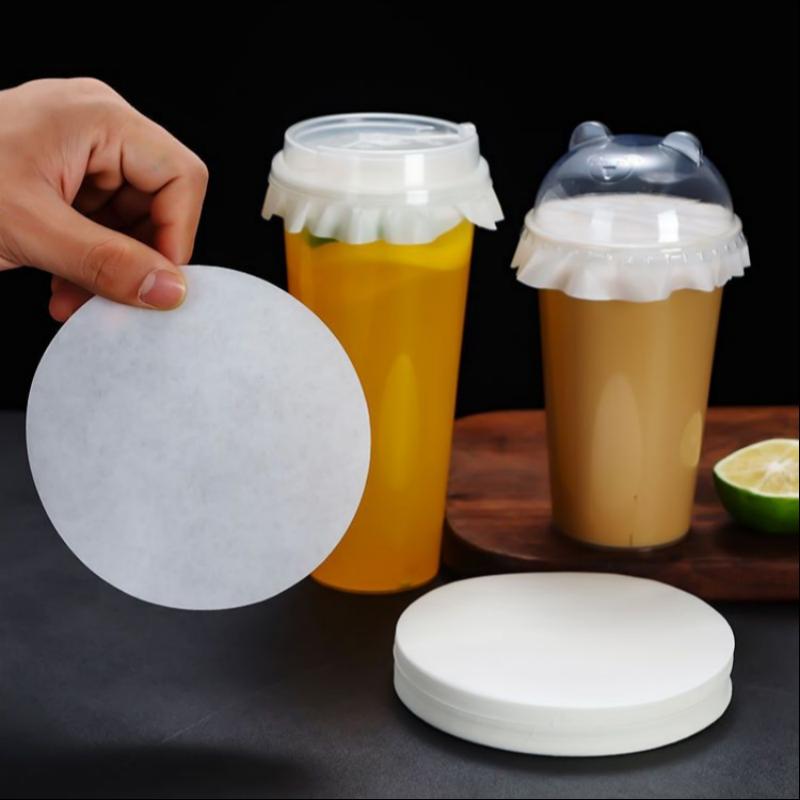 100 Sheets Cup Sealing Paper Film Coffee Tea Milk Drink Packaging Pads Leak Proof Paper Film Crimper Round Shape Bottle Sealer