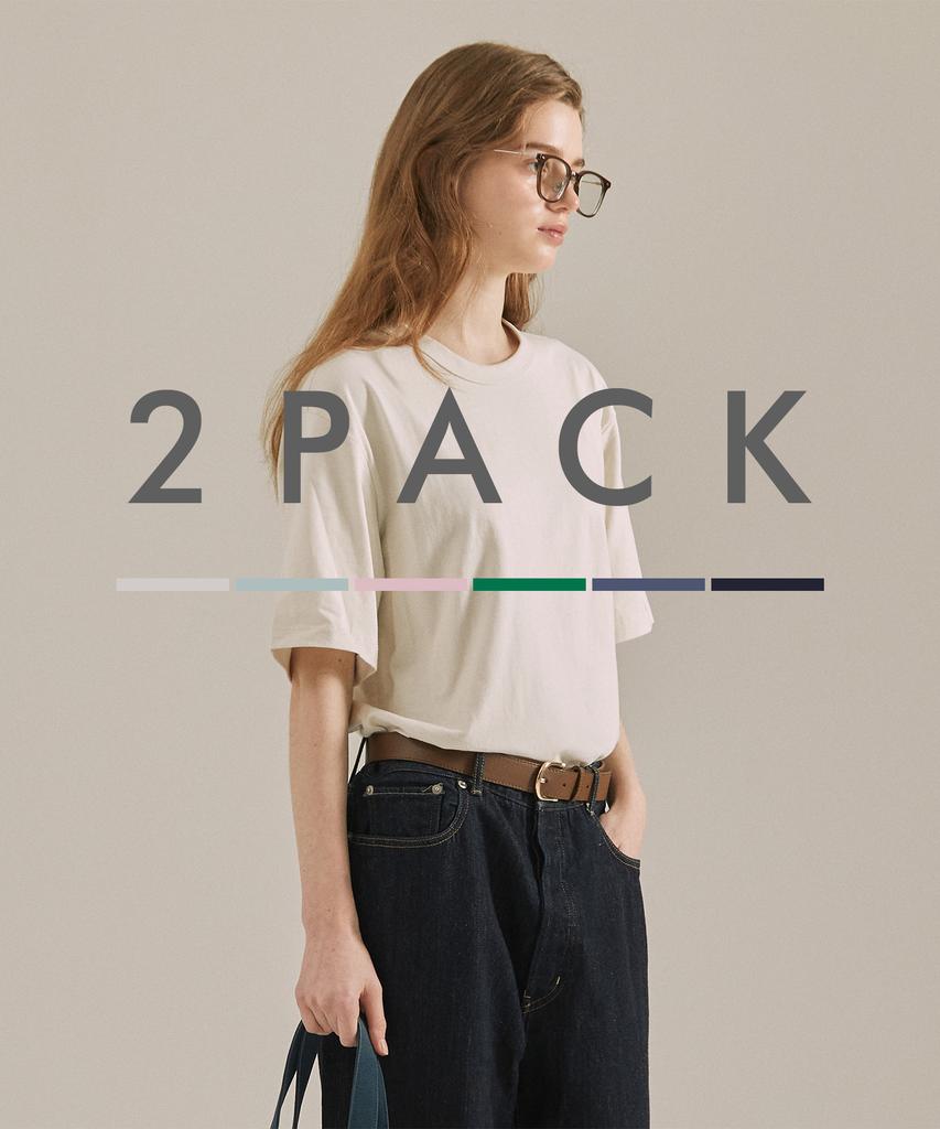 BASIC HOUSE [2Pack] Uni 16-Count Cotton Relaxed Fit Short Sleeve T-Shirt 2 Pack (14 Colors) Lats0109 (C Type)