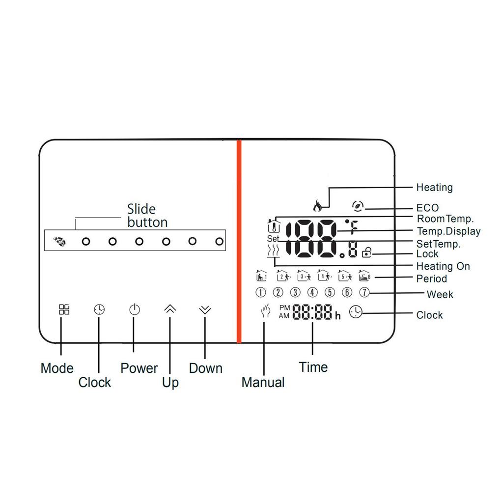 95-240V Programmable Thermostat 5+1+1 Six Periods Touchscreen LCD with Backlight Water Heating