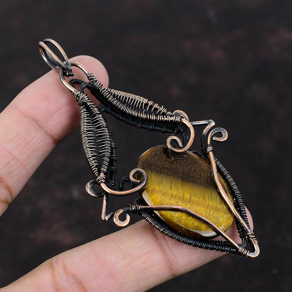 Tiger's Eye Pendant Copper Wire Wrapped Pendant Dainty Gemstone Handmade Pendant Tiger's Eye Jewelry Gift For Engagement Copper Wire Jewelry