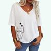 Women Fashion Cat Print T-shirt Loose V Collar Print Top Ladies Casual Short Sleeve Tee Shirt