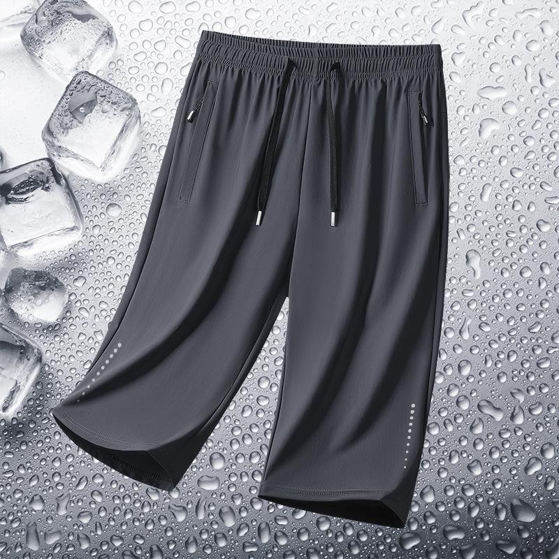 Ice Silk 7-inch Pants for Men In Summer, Thin, Loose, Casual, Straight Leg, Youth, Breathable, Quick Drying Shorts, Men's Sports Pants