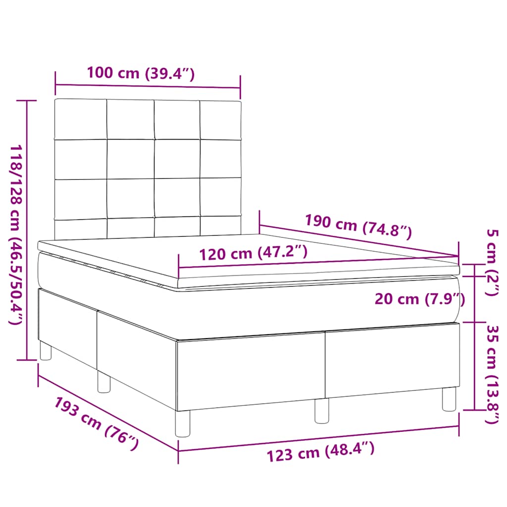 Vidaxl Continental Bed With Mattress, Blue, 120X190Cm, Fabric