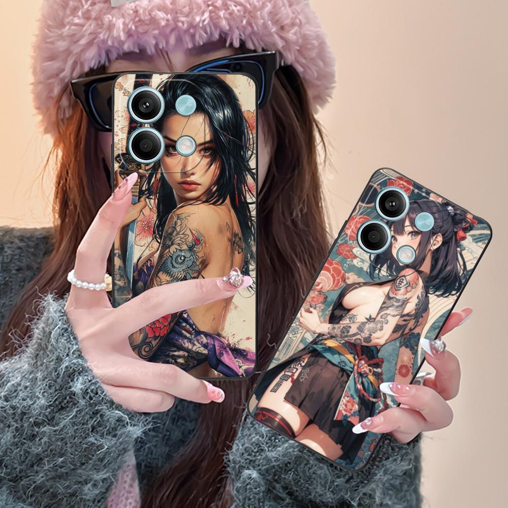 Fashion Tattoo Girl Mobile Phone Case for Xiaomi Redmi 15 14 13 12 A5 3 2 1 C Plus 4G 5G Colorful Printing Cover Pretty Cover