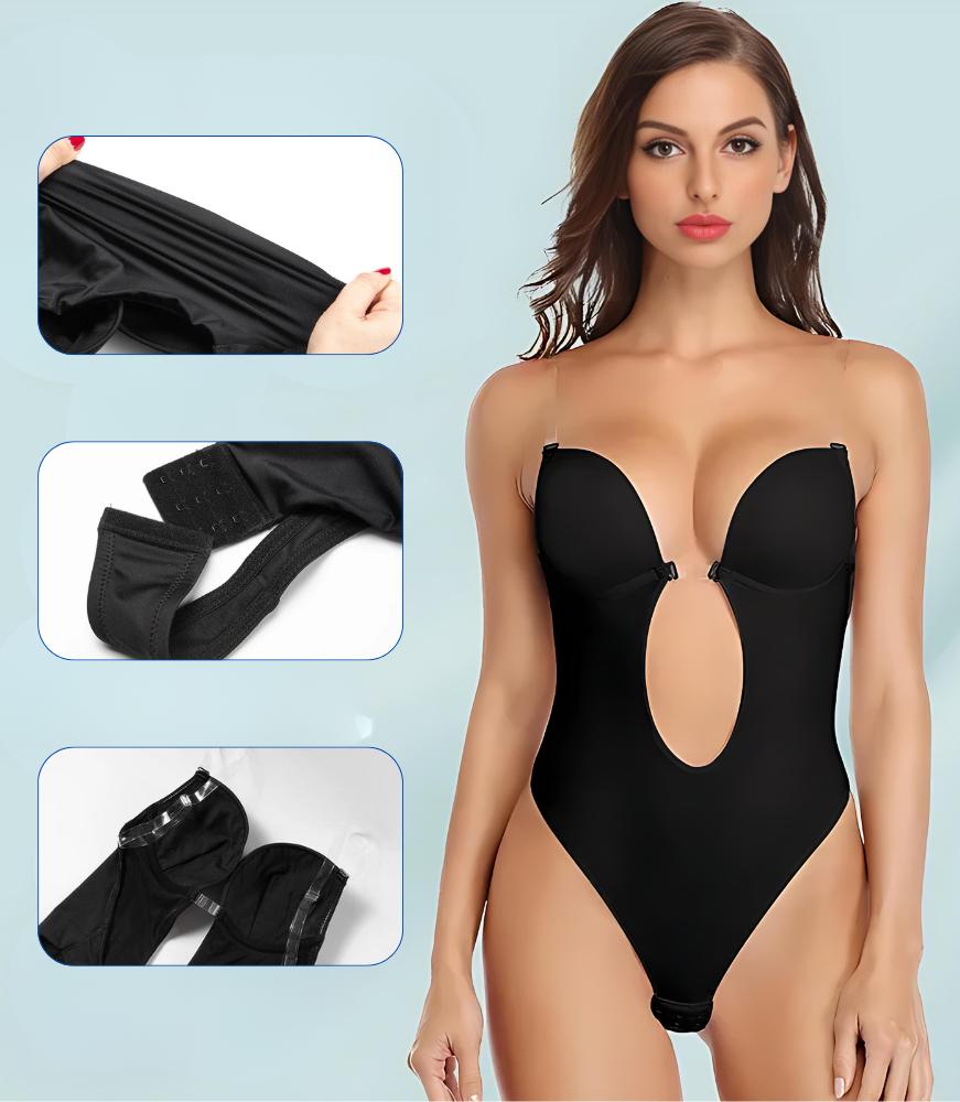 Women's bodysuit bra black shaping thong for backless dress XL Body 01 - black - 36