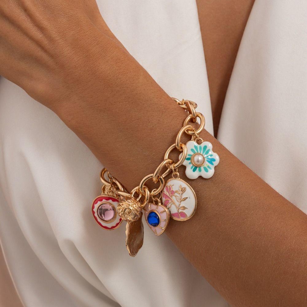 Charm Vintage Geometric Floral Bracelet Flower Bohemian Bracelet Sweet Enamel Bracelet  Party