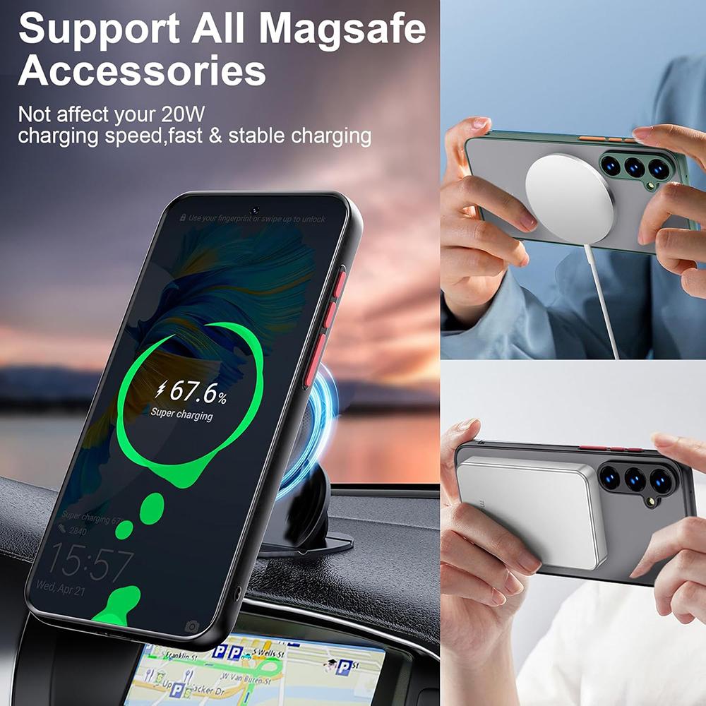 Capa Híbrida Magnética Forte à Prova de Choque Para Samsung Galaxy S24 S23 S21 FE S22 Ultra Plus Transparente Fosca Capa Macia
