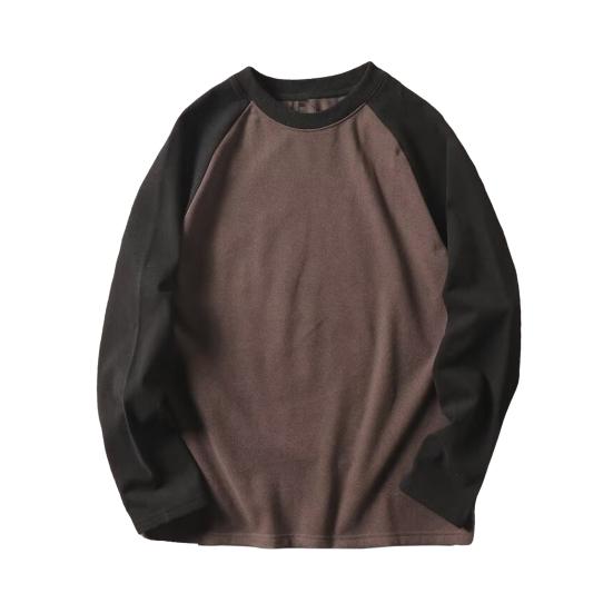 Men Patchwork Sweatshirt Oversized Pullovers Round Neck Classic Autumn Winter Soft Warm Loose Casual Top Streetwear