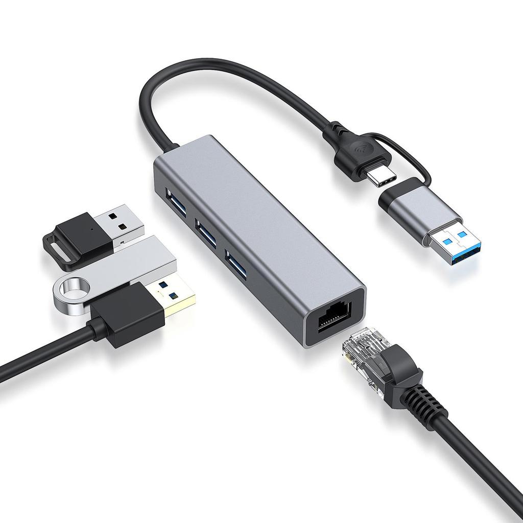 Type-C 2-in-1 USB To RJ45 Gigabit Network Card & 3.0 HUB Docking Station