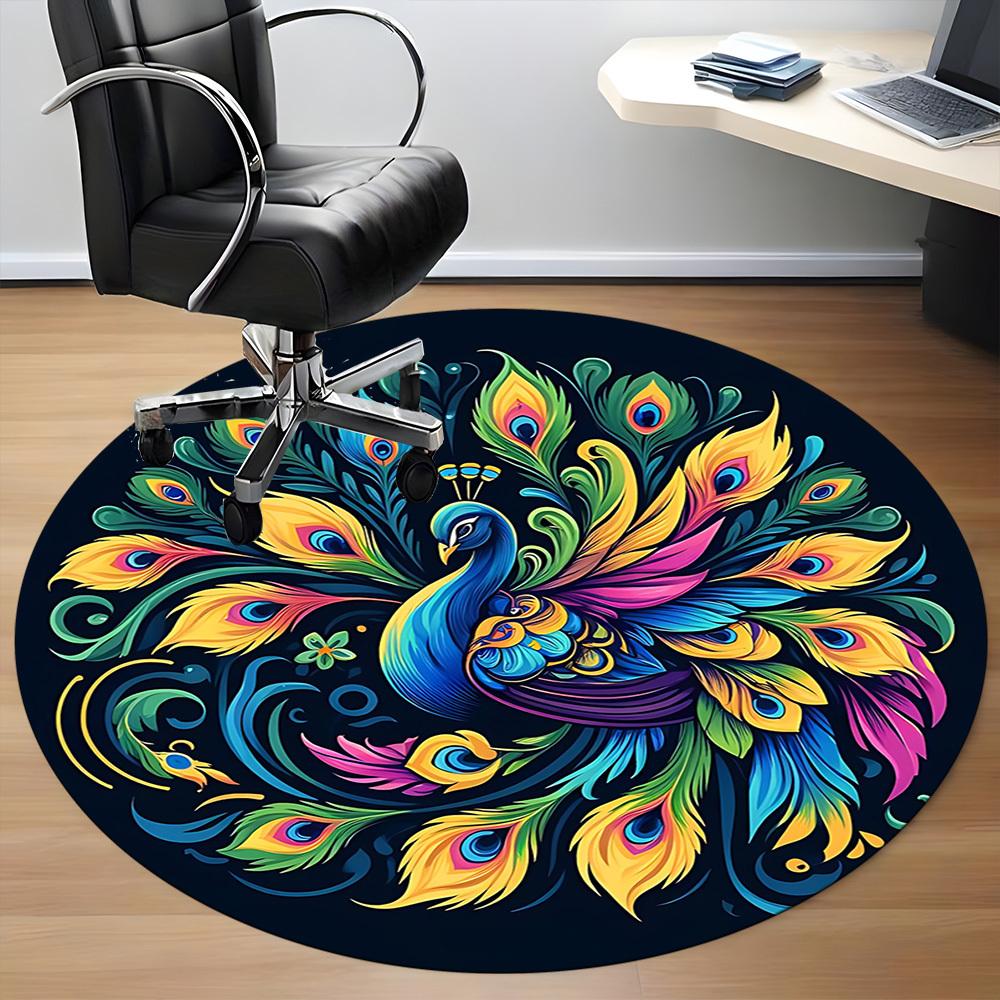 1pc Peacock Feathers Office Round Area Rug, Under Office Chairs Bedroom Living Room Home Decor, Room Deco, Available in Various Sizes