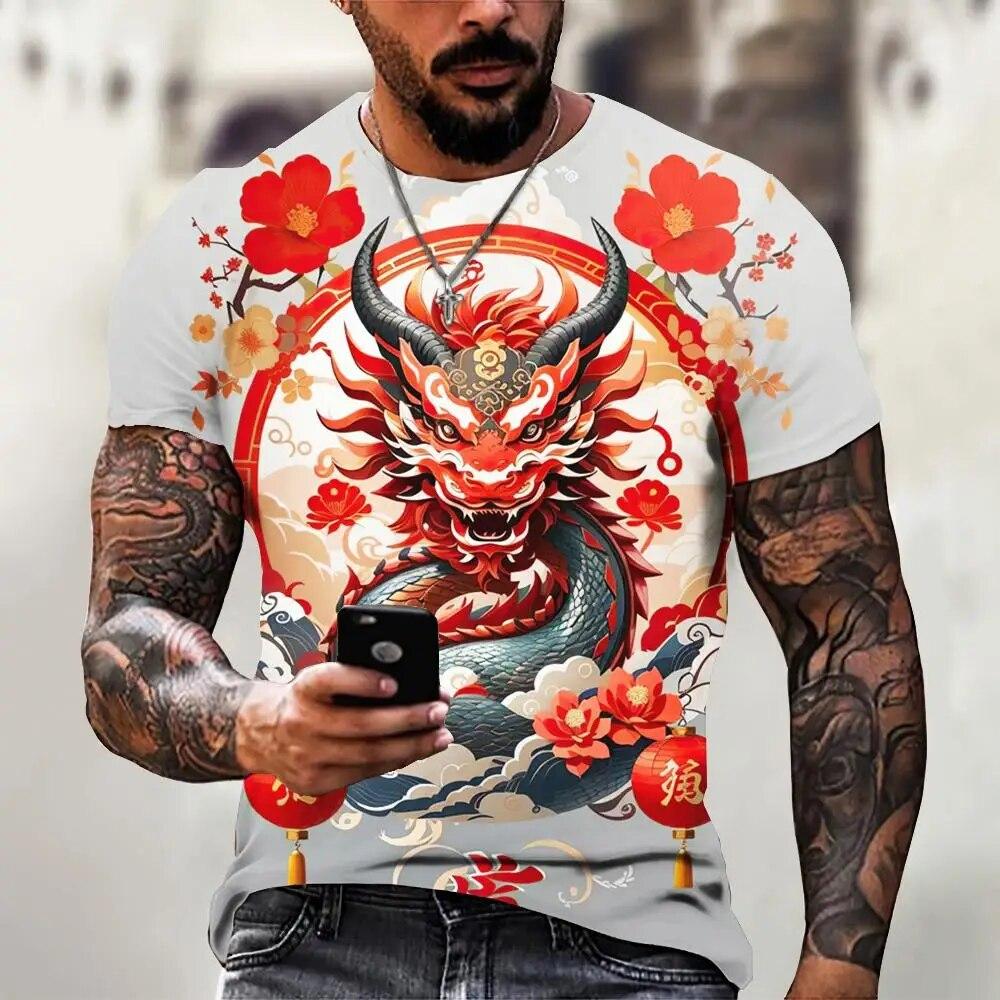 Ανδρικό μπλουζάκι Dragon Fashion Τρισδιάστατο εμπριμέ μπλουζάκι με μοτίβο ζώων Κοντό μανίκι Υπερμεγέθη Streetwear Μπλουζάκια Καλοκαιρινά Casual Ανδρικά μπλουζάκια