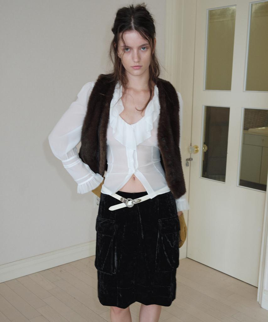 Obeodyupeulleeo Velvet Cargo Midi Skirt_Black