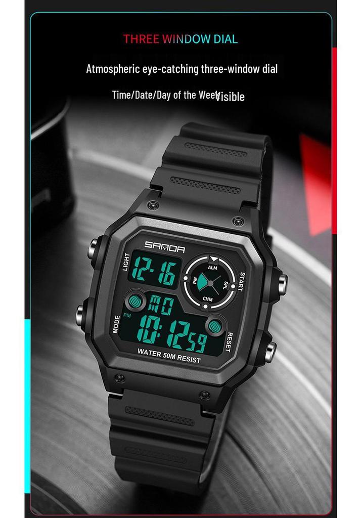 Men's Fashion LED Square Night Light Electronic Watch