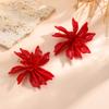 2Pcs/Set Red 3D Flower Earrings for Women Glossy Resin Floral Statement Stud Earrings