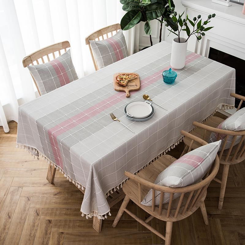 Gestreifte Leinen-Tischdecke mit Fransen Rechteckige Tischabdeckung Frisch Einfach Elegant Tischläufer für Esstisch