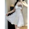 Sexy Pajamas Women's Ice Silk Summer Thin Style with Chest Pad Lace Mesh Pure Desire Wind Suspender Nightdress Can Be