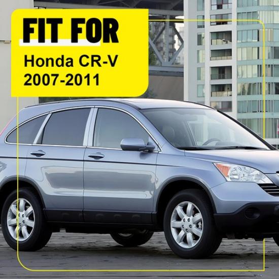6X Chrome/Glossy Window Balck Pillar Posts Trim Overlay For 2007-2011 Honda CR-V