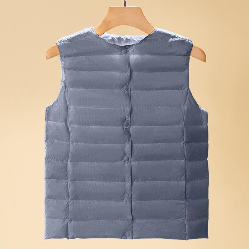 Lightweight Down Vest for Women White Duck Down Filling Sleeveless Puffer Vest with Pockets No Collar Solid Color Outerwear