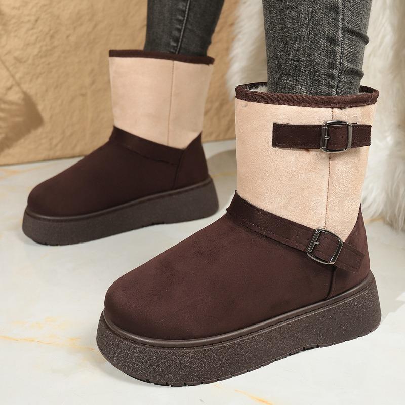 Multi-color Platform Snow Boots Winter New Round Toe Suede Sleeve Metal Buckle Non-slip Cotton Boots