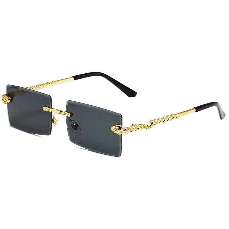Men Women Luxury Rectangular Sunglasses Classic Square Rimless Fashion Glasses Outdoor Travel Eyewear Goggle Brand Design