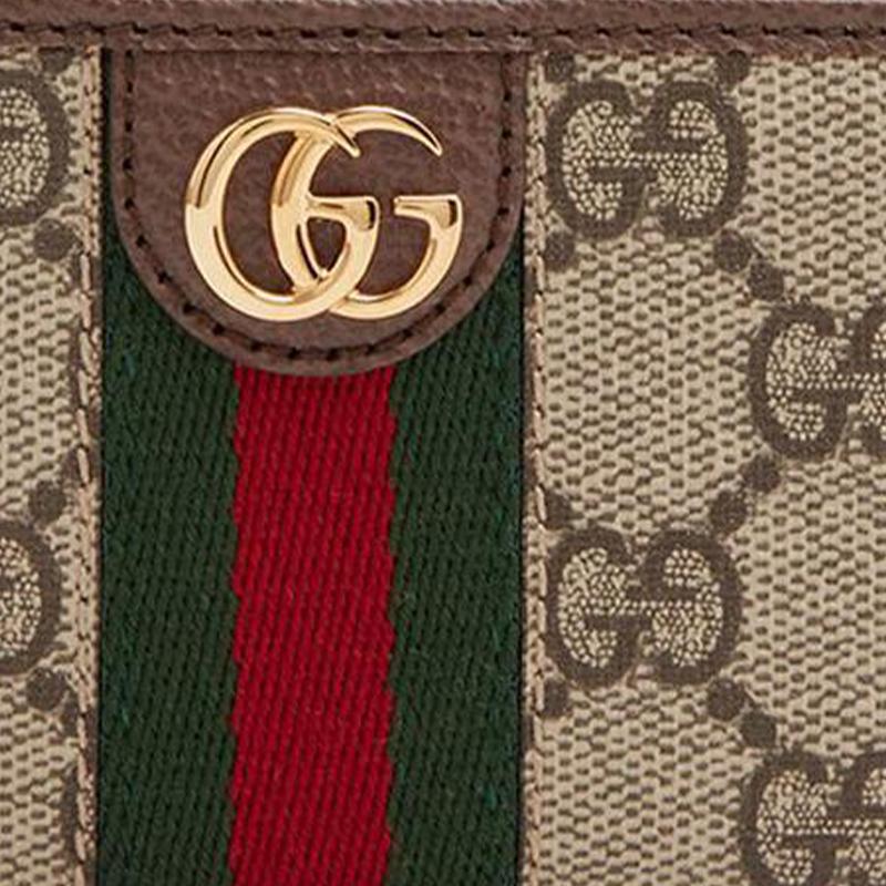 Gucci Ophidia Presbyopia Logo Striped Web Canvas Patch Leather Card Holder Card Holder Unisex Couple Style Ebony/Brown