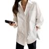 Chemise à revers à manches longues pour femmes, fermeture boutonnée avec poches plaquées, coupe ample, couleur unie, chemise décontractée, vêtements de travail