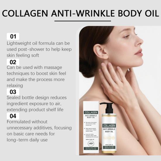 Huile hydratante pour le corps au collagène, 100 ml Huile légère non grasse pour une peau douce et éclatante, Soin hydratant quotidien pour la peau