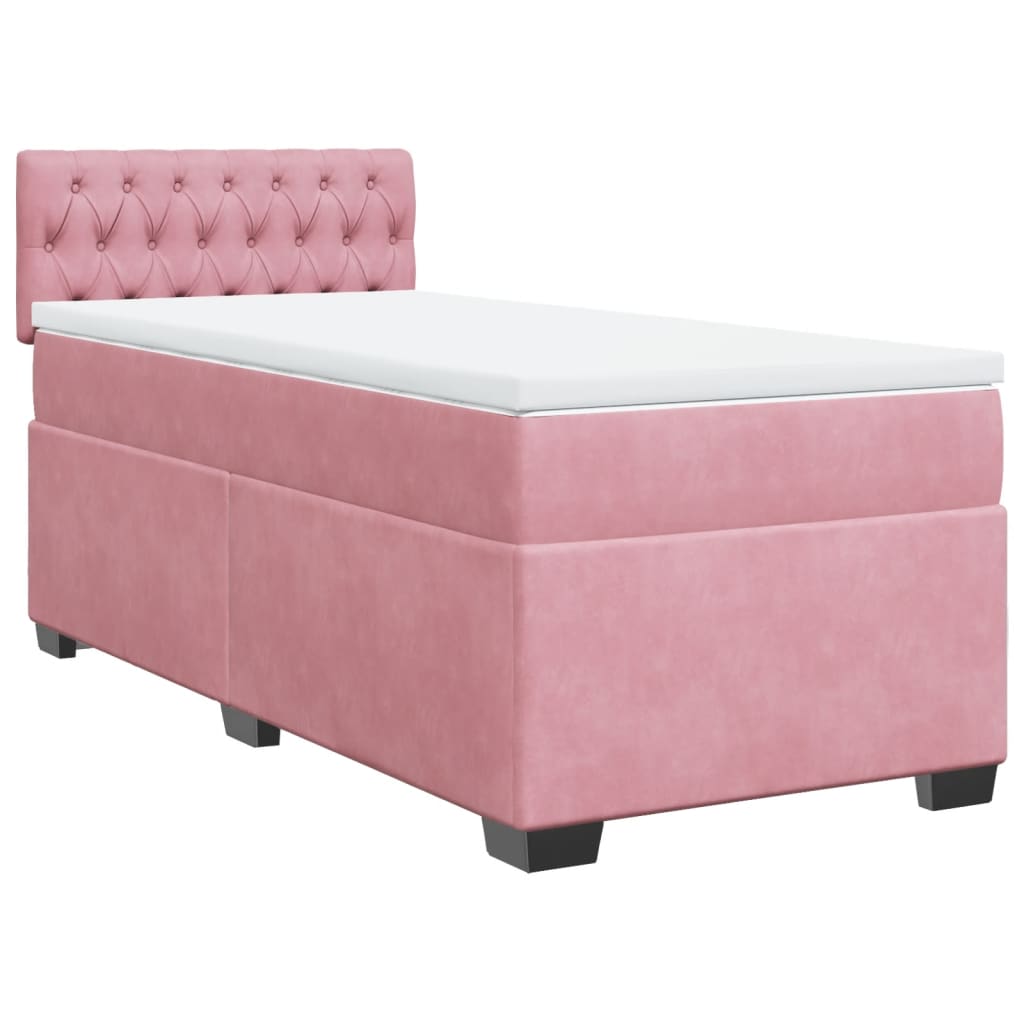 Box Spring Bed with Mattress Pink 100 X 200 Cm Velvet