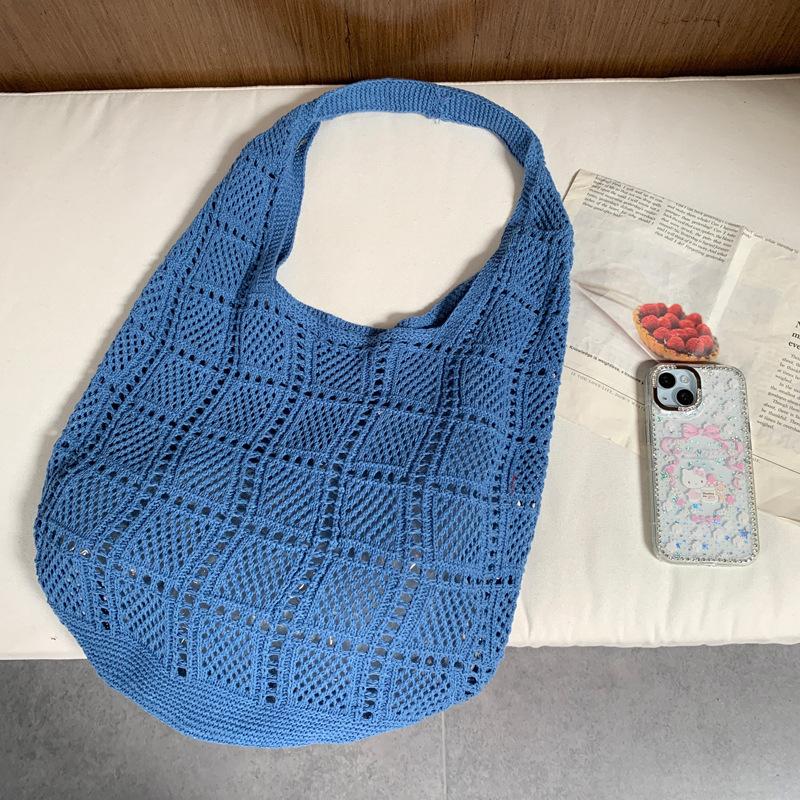 Polyester Strick-Tragetasche für Damen, Übergröße, Häkel-Schultertasche, Weiche Netz-Geflochtene Geldbörse, Lässige Tasche für den täglichen Weg