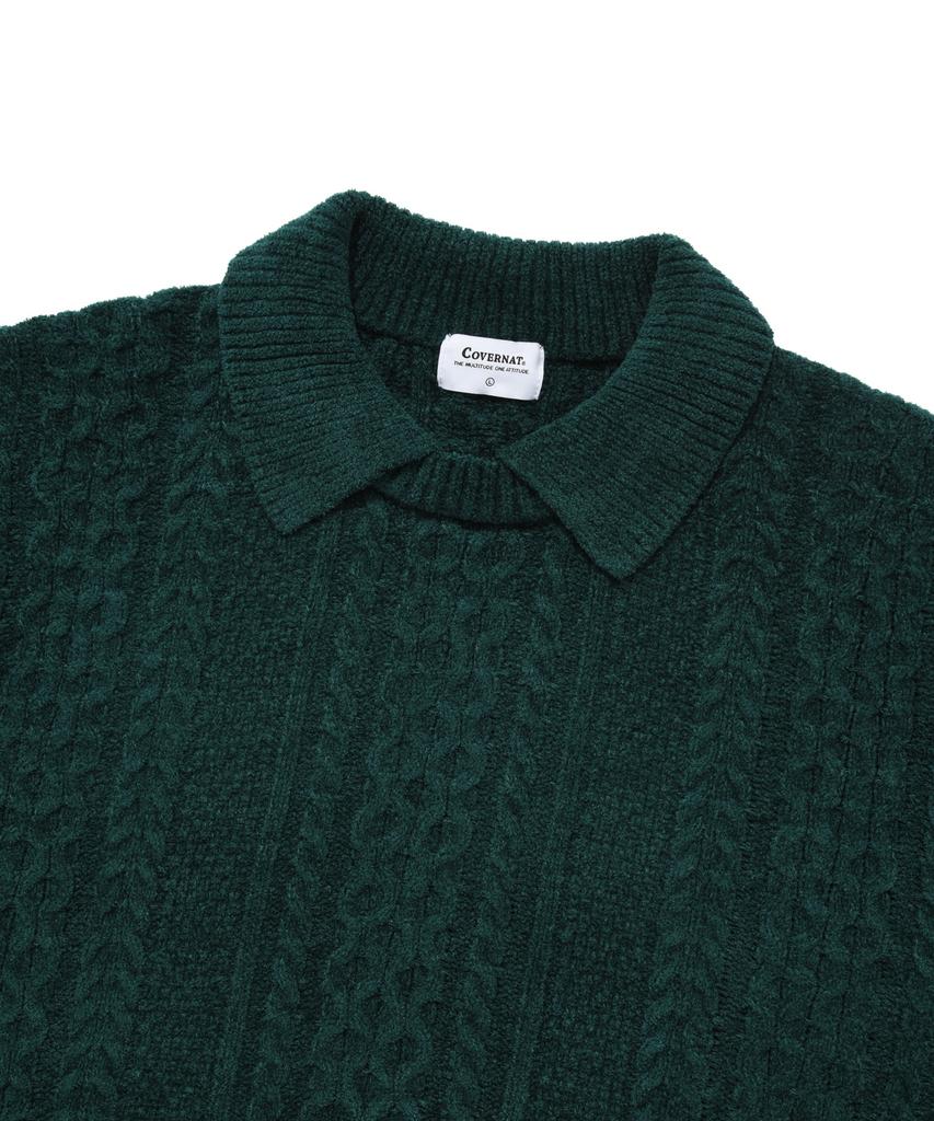 COVERNAT Velvet Cable Round Collar Knit Green