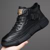 2024 Autumn New Men's Handmade Online Casual Leather Shoes Men's High-top Shoes with Fleece Thermal Cotton Leather Shoes Men's 6601