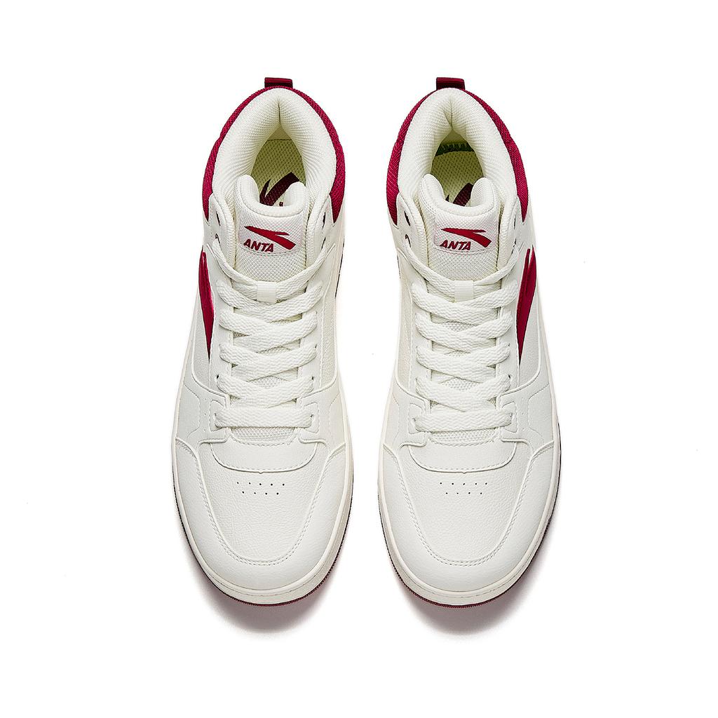 Anta Year One Casual Trend Sports Versatile Wear Resistant Lightweight High-Top Skate Shoes Men Sneakers White Red 912548083-1