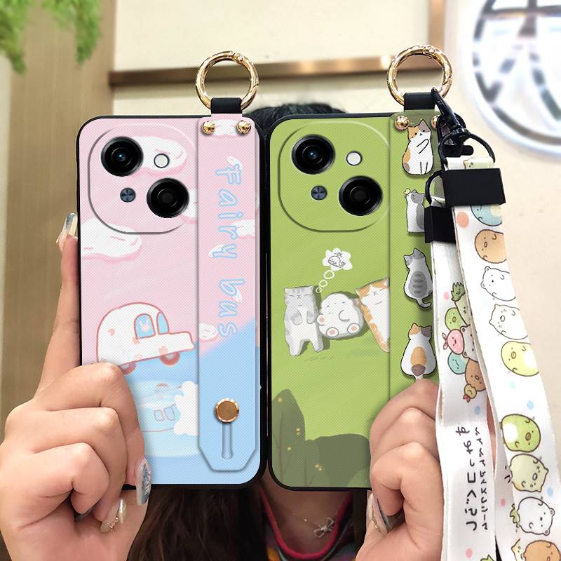 Coque de téléphone étanche avec béquille pour Tecno POP9 4G/Spark GO 1/KL4 Anneau Dragonne en silicone Étui souple Support de téléphone mignon