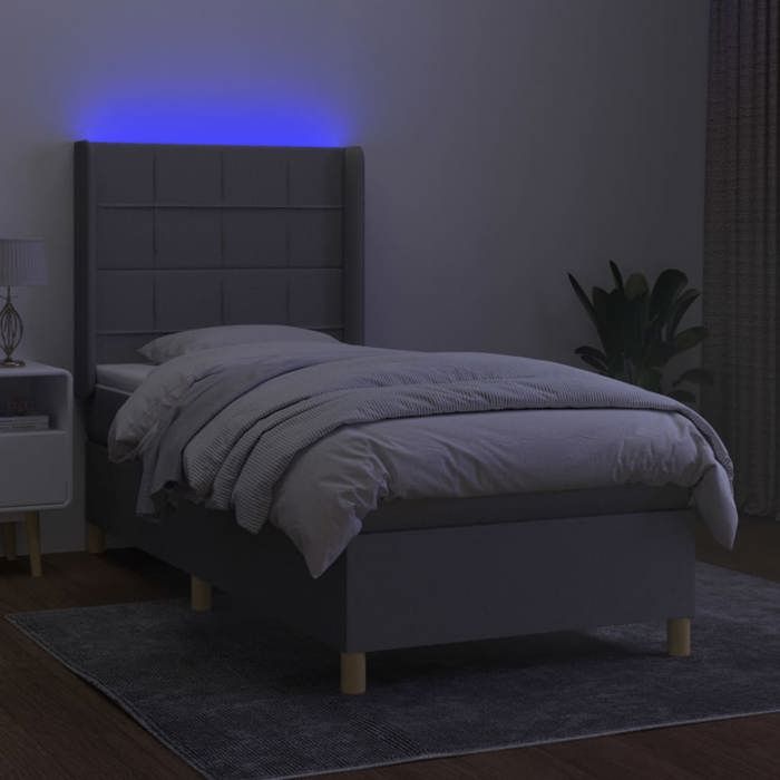 Exclusive House - LED Bed Slat Base Mattress Light Gray 90x190cm Fabric