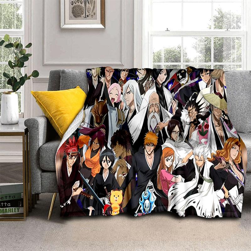 3D Bleach Kurosaki Ichigo Cartoon Anime Weiche Decke, Weiche Überwurfdecke für Zuhause Schlafzimmer Bett Sofa Reiseabdeckung Kindergeschenk