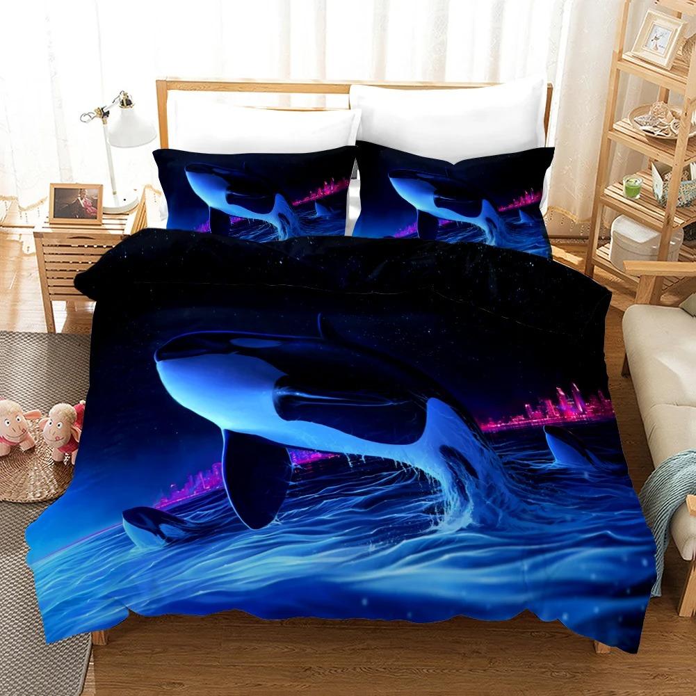Dolphin Duvet Cover Collection 3D Dolphins Jumping Bedding Collection Polyester Sea Animal Theme For Teens Double Queen King Size Quilt Cover