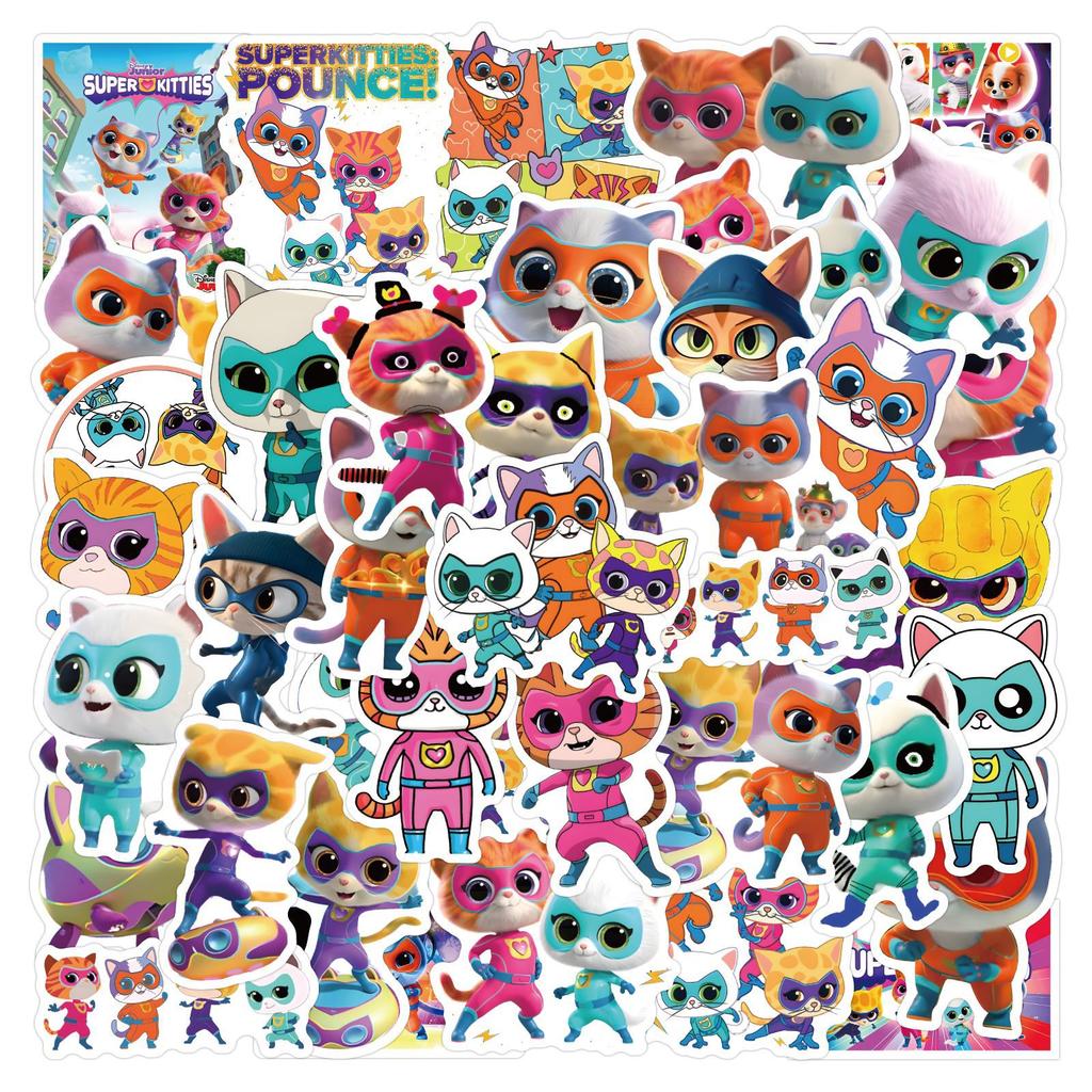 50/100 Nouveaux autocollants graffiti Super Kitties, autocollants décoratifs pour valise et téléphone portable