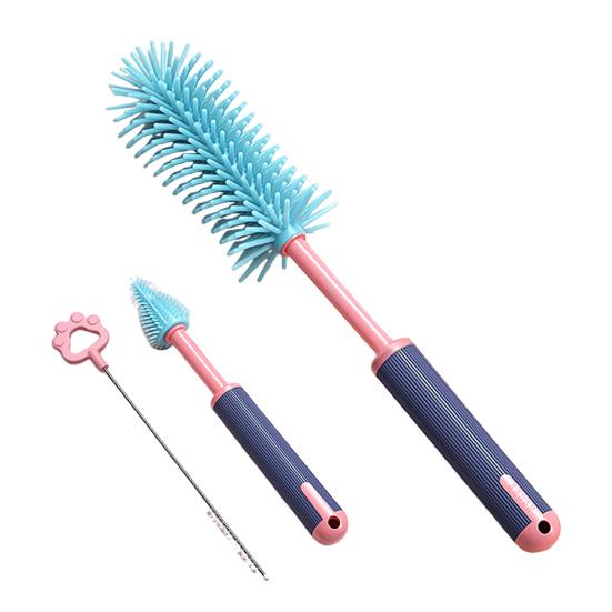 3Pcs/Set Bottle Brush Detachable Soft Liquid Silicone Head Infant Feeding Utensil Cleaner Non-Slip Handle Bottle