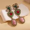 Vintage Exquiste Baroque Portrait Pendant Earrings for Women Palace Rhinestones Heart Flower Dangle Earring Accessories K1