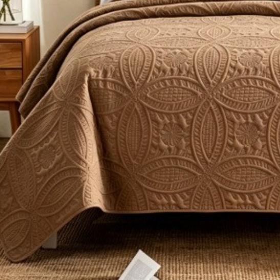 Ultrasonic Washed Cotton Solid Quilted Air Conditioner Bed Cover 3 Pieces Set, Four Seasons Double Size Comforter Bedspread