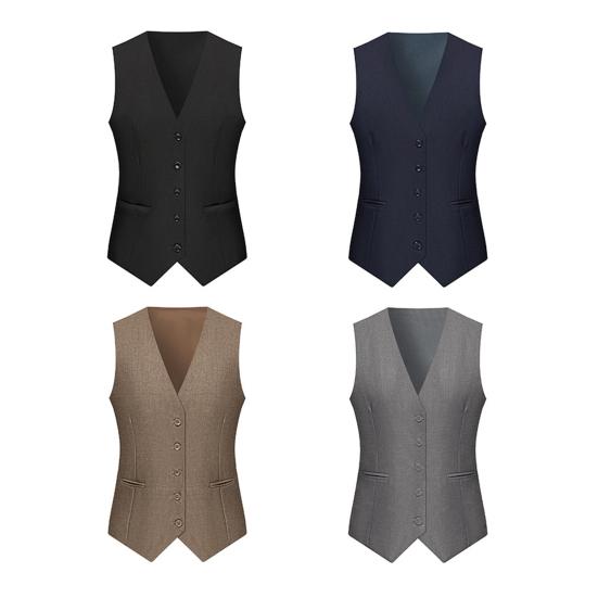 Men Suit Waistcoat V-neck Sleeveless Single Breasted Suit Vest with Pockets Solid Color Ergonomic