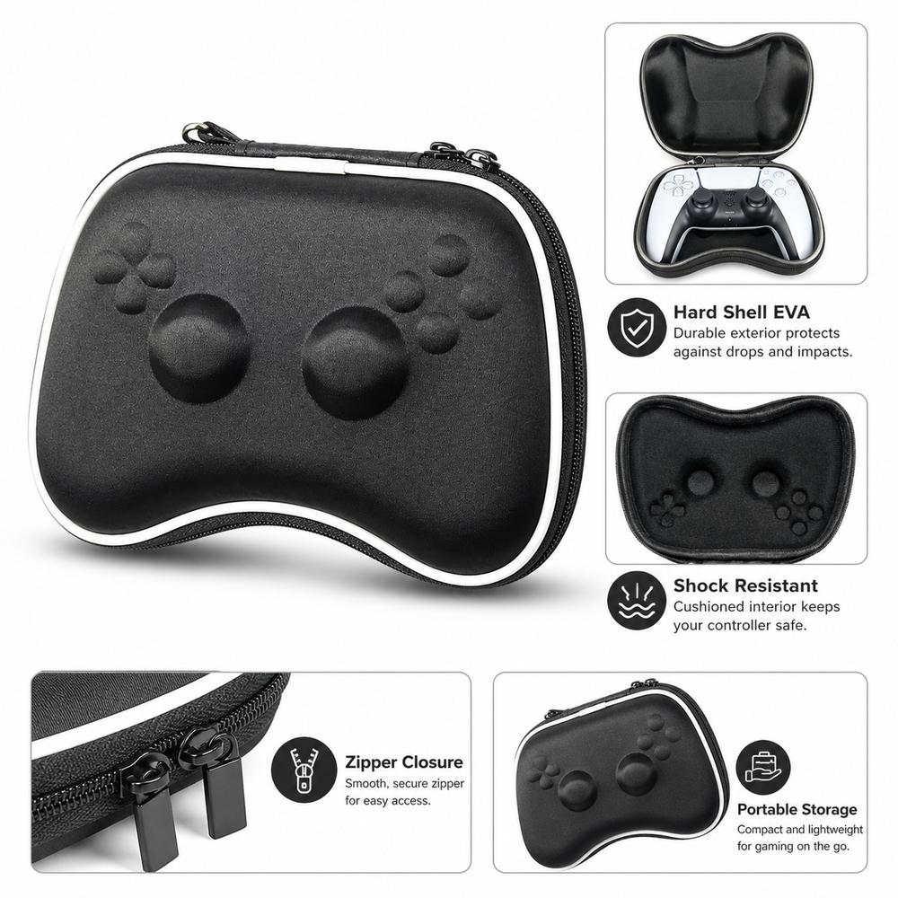 EVA Controller Travel Case Protective Zipper Storage Bag for PS5/Xbox/Switch Pro Gaming Accessories