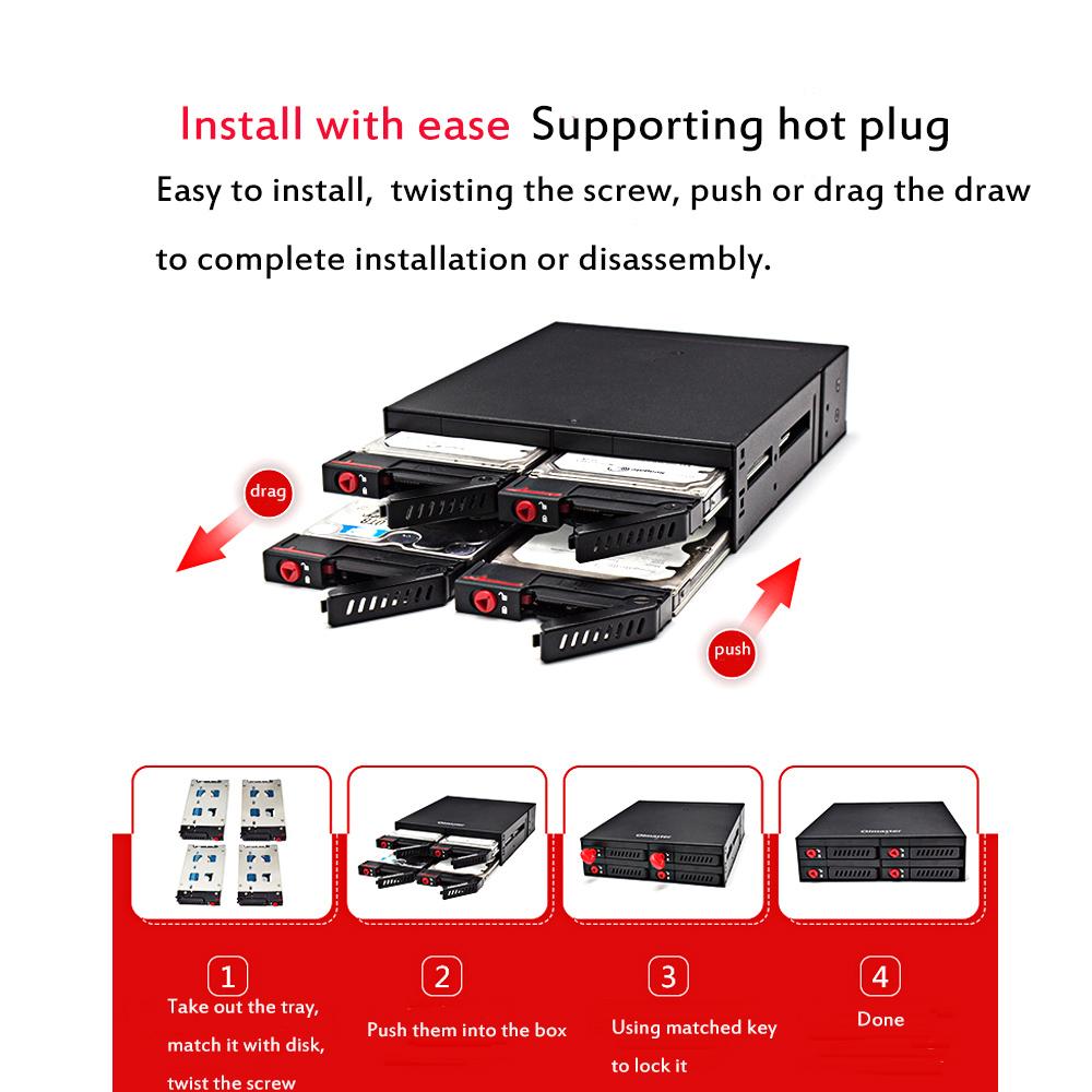 OImaster 4 Bays 2.5 SATA HDD SSD Hard Drive Mobile Rack Backplane with Key Lock Locker Function Support Hot Swap