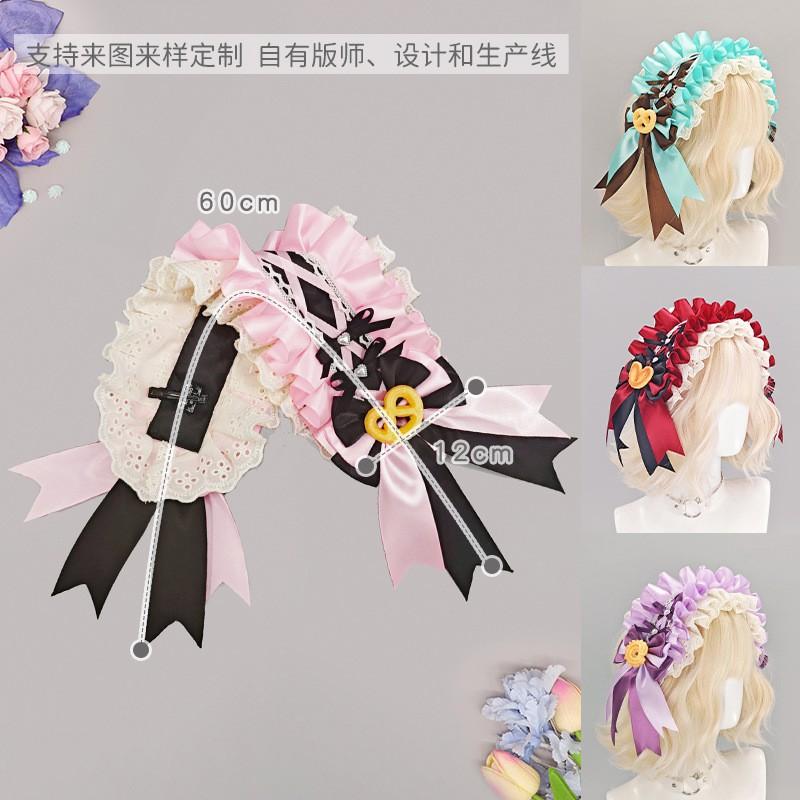Sweet Japanese Lolita Hair Band With Lace Bow Butterfly Detail Handmade Cotton Headband Cosplay Anime Convention