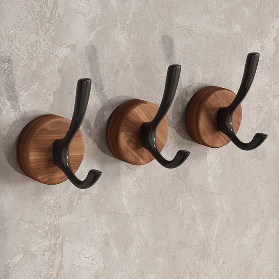 Adhesive Wall Hook No Drill Rustproof Hook with Retro Wood Grain Pattern Hanger for Bathroom Kitchen